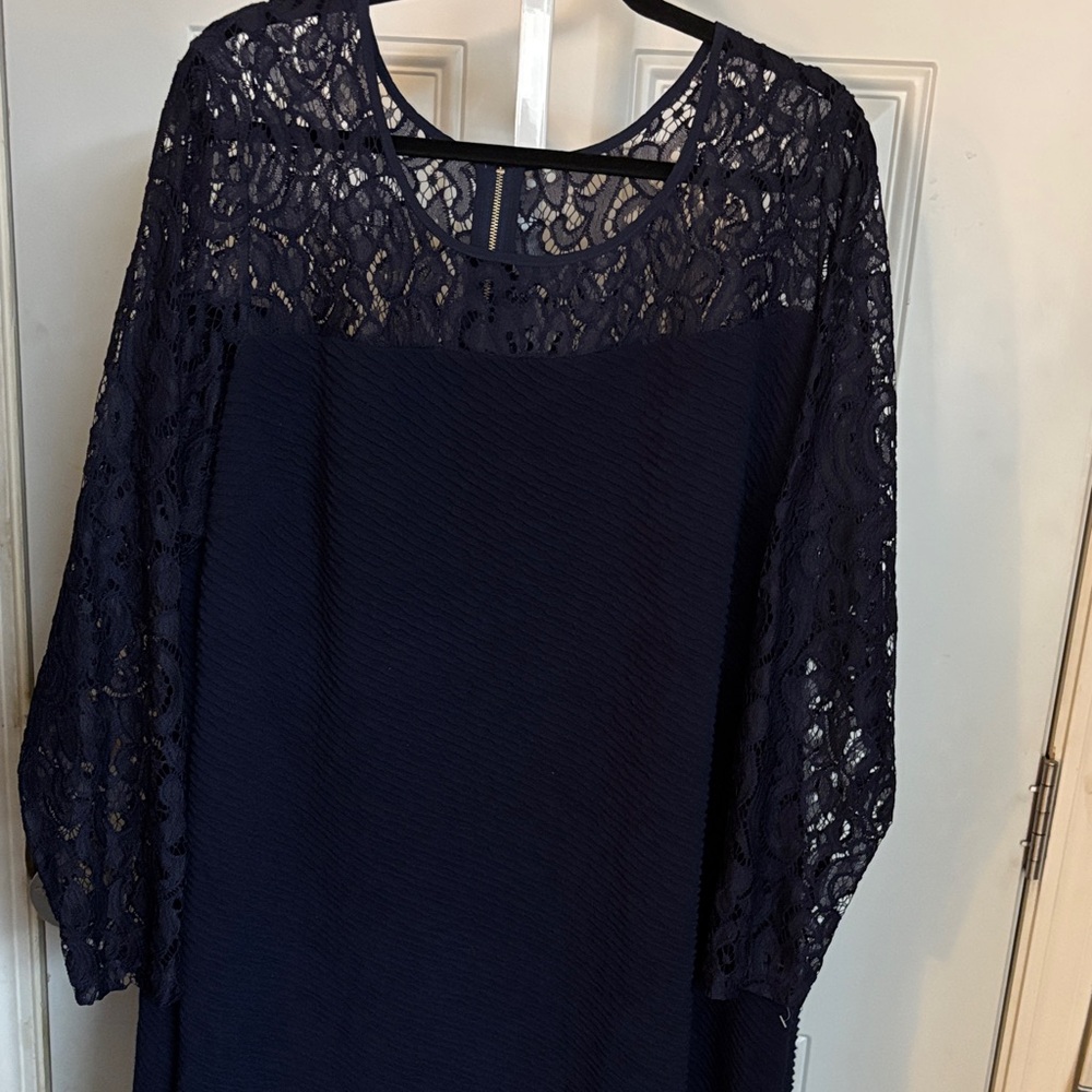 NY Collection Navy Long Sleeve Lace Dress